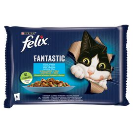Felix Fantastic Karma dla kotów w galaretce pstrąg i zielona fasolka oraz z łosoś i cukinia (4 x 85 g) 340 g
