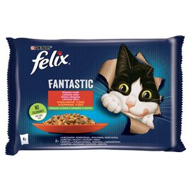Felix Fantastic Karma dla kotów w galaretce z kurczakiem i pomidorami oraz  wołowiną i marchewką w galaretce (4 x 85 g) 340 g