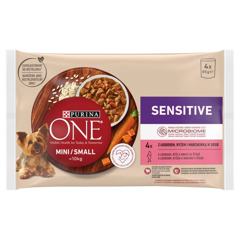 Karma mokra dla psów Sensitive z łososiem, ryżem i marchewką  Purina 4 x 85 g