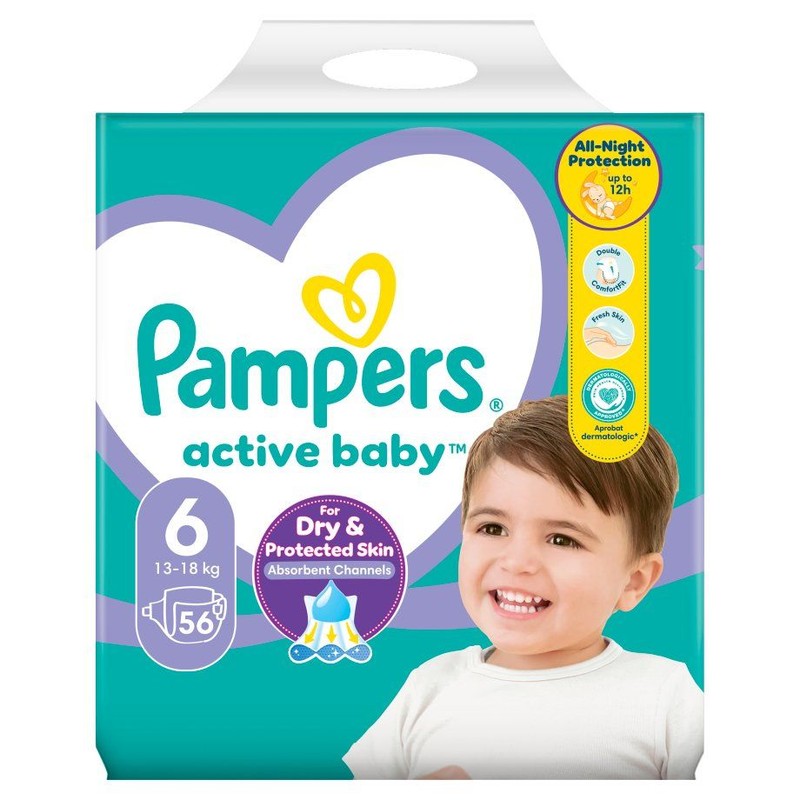 Pieluszki Active Baby 6 13-18 kg Pampers 56 sztuk