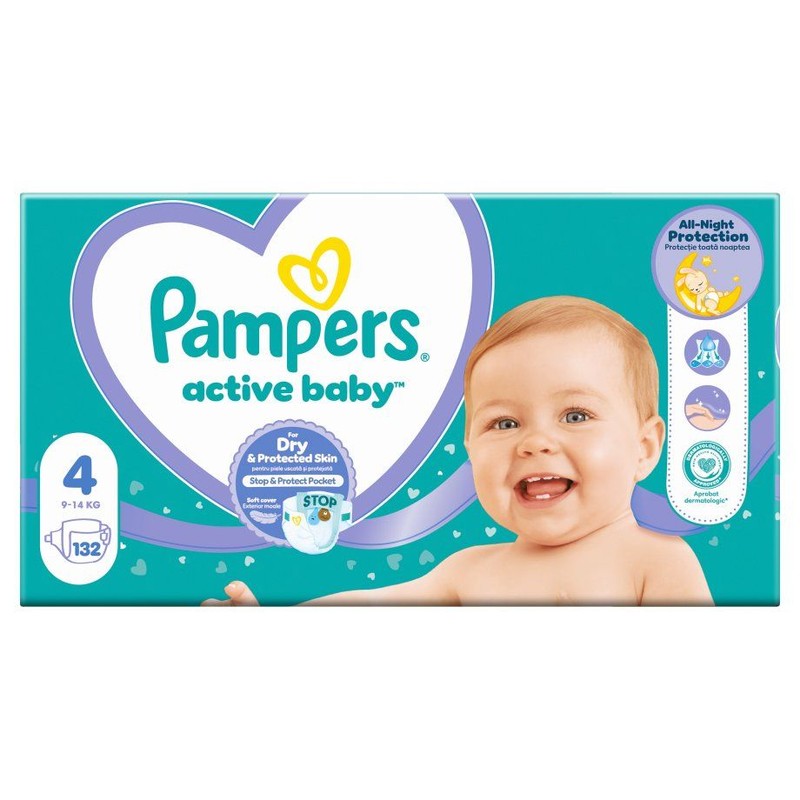 Pieluszki Active baby 4  9-14 kg Pampers 132 sztuki