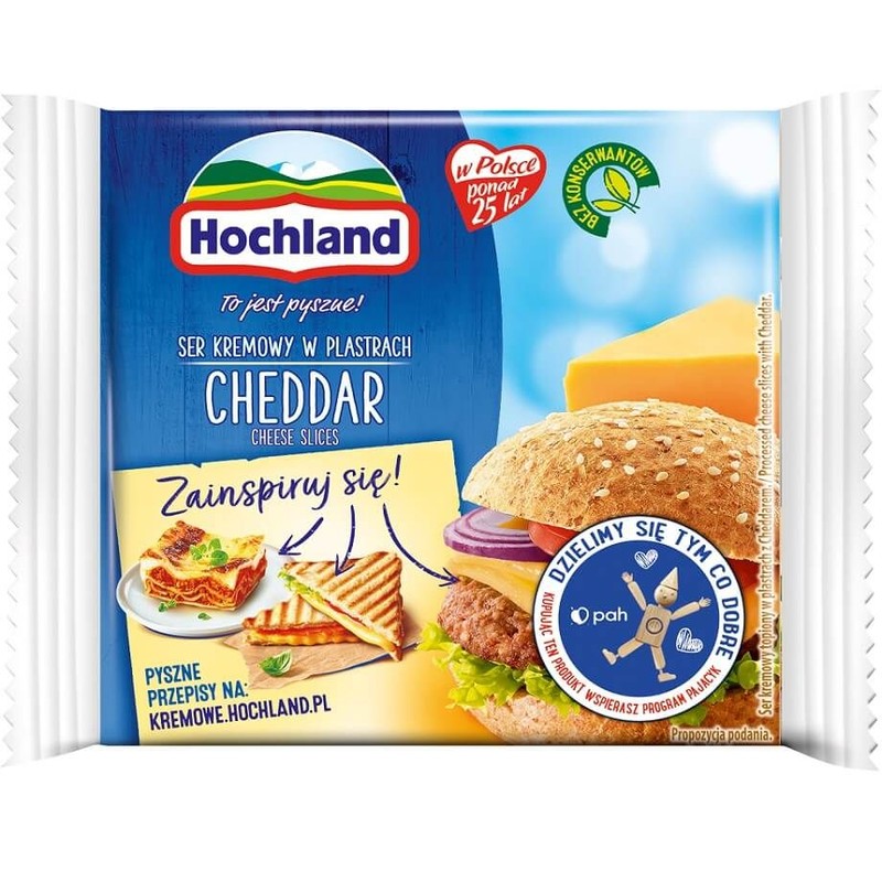 Ser cheddar kremowy topiony w plastrach Hochland 130 g