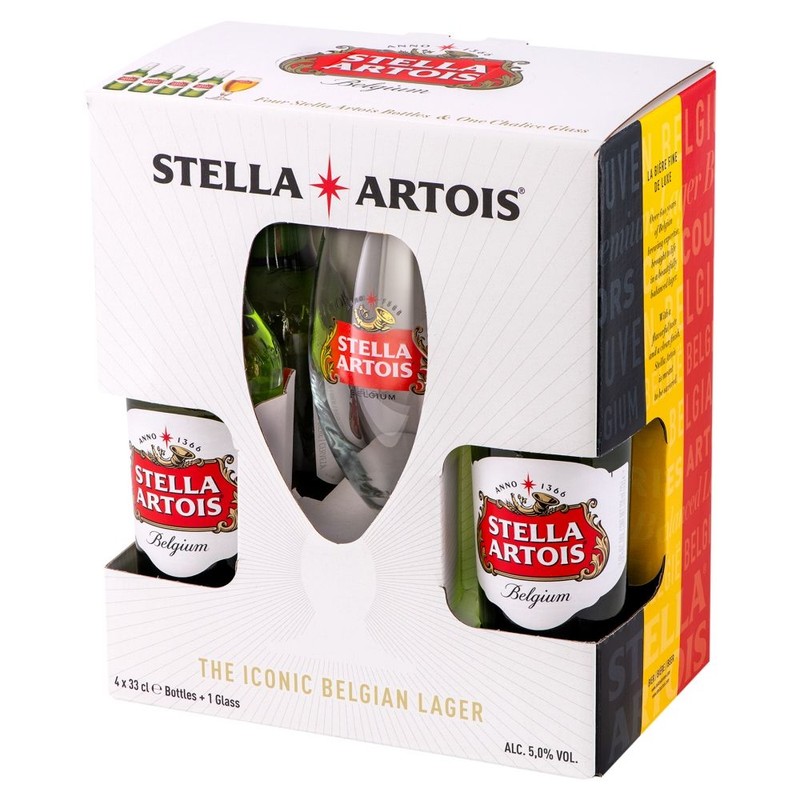Zestaw piw belgijskich lager alk. 5,0% obj. + pokal Stella Artois 4 x 330 ml