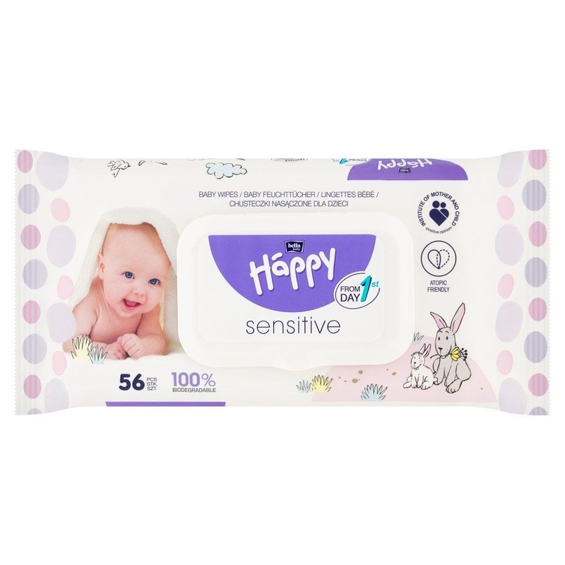 Sensitive chusteczki dla niemowląt nawilżne Bella Baby Happy 56 sztuk