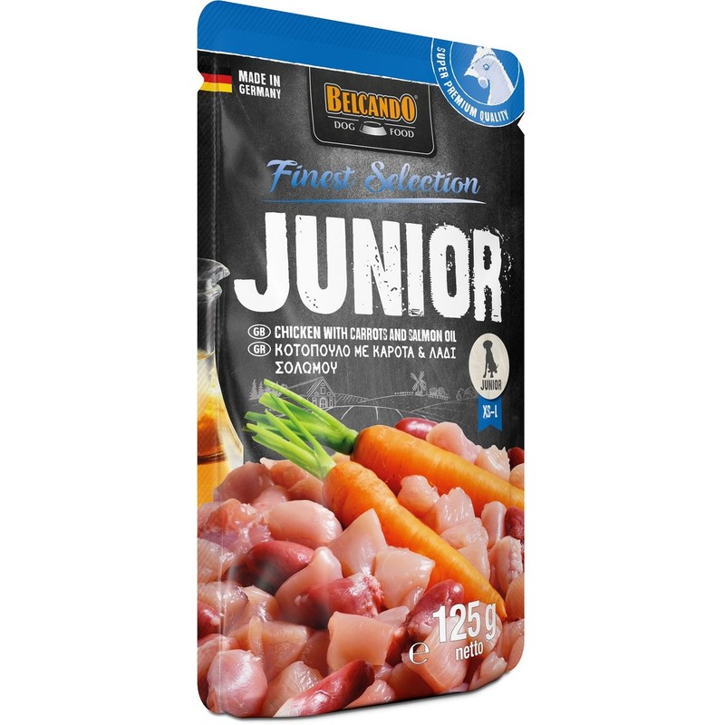 Karma mokra dla psów Junior z kurczakiem i marchewką Belcando 125 g