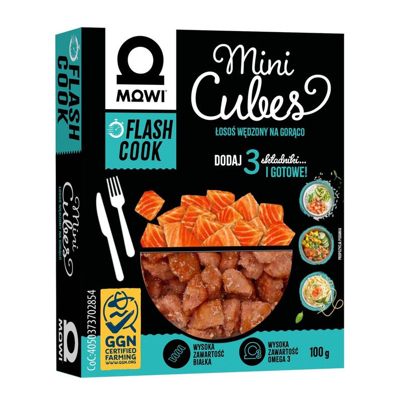 Łosoś wędzony na gorąco mini kostki Mowi 100 g