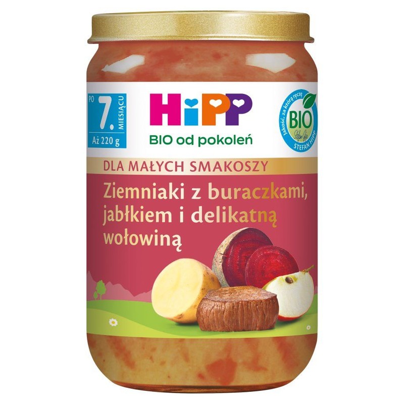 BIO Ziemniaki z buraczkami. jabłkiem i delikatną wołowiną po 7. miesiącu HiPP 190 g