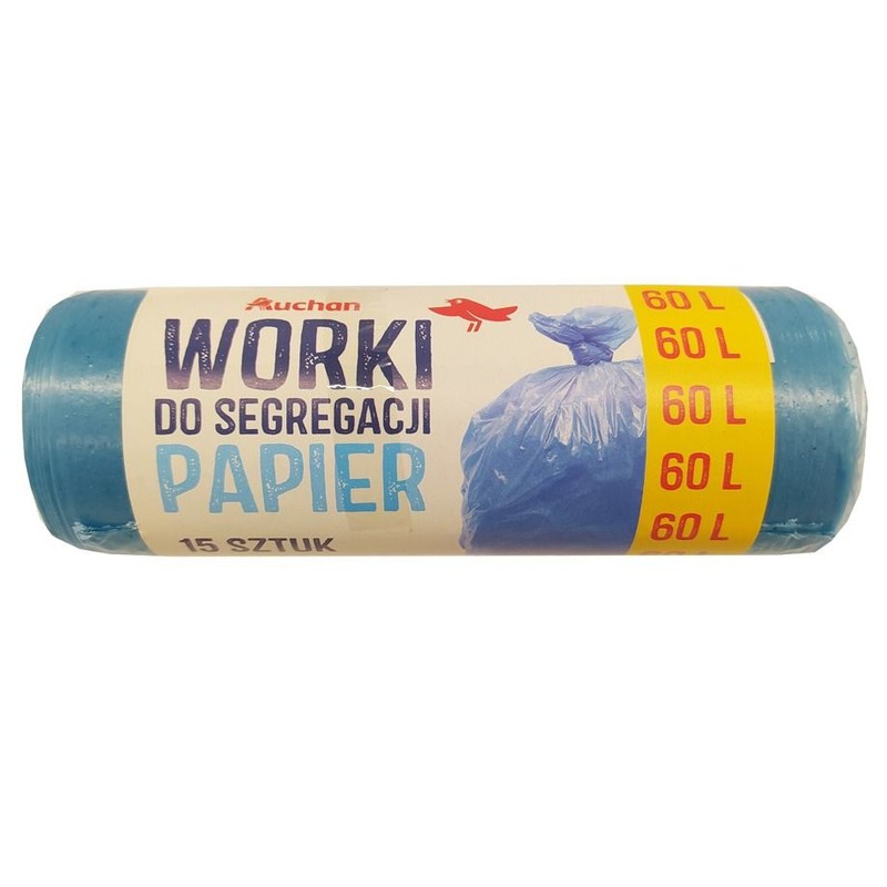 Worki do segregacji śmieci 60L papier Auchan 15 sztuk