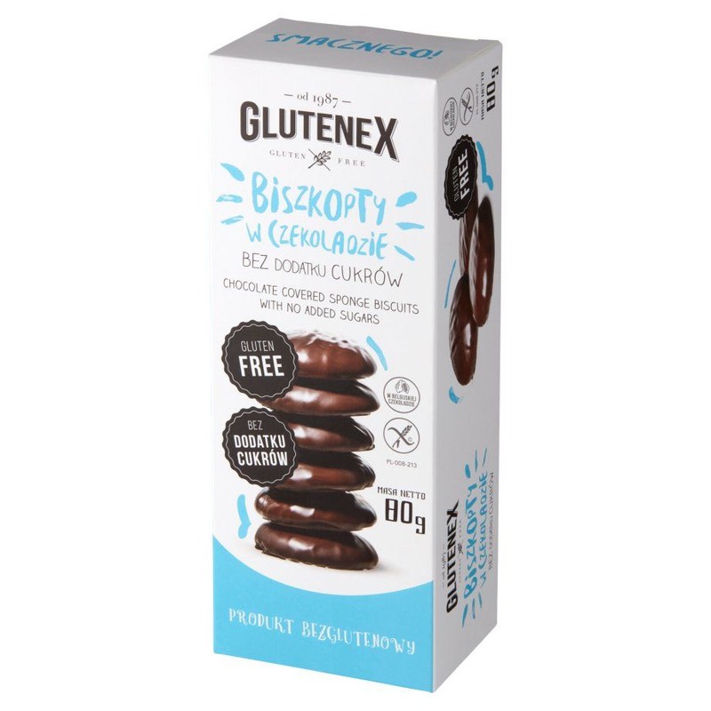 Biszkopty w czekoladzie bez cukru bezglutenowe GLUTENEX 80 g