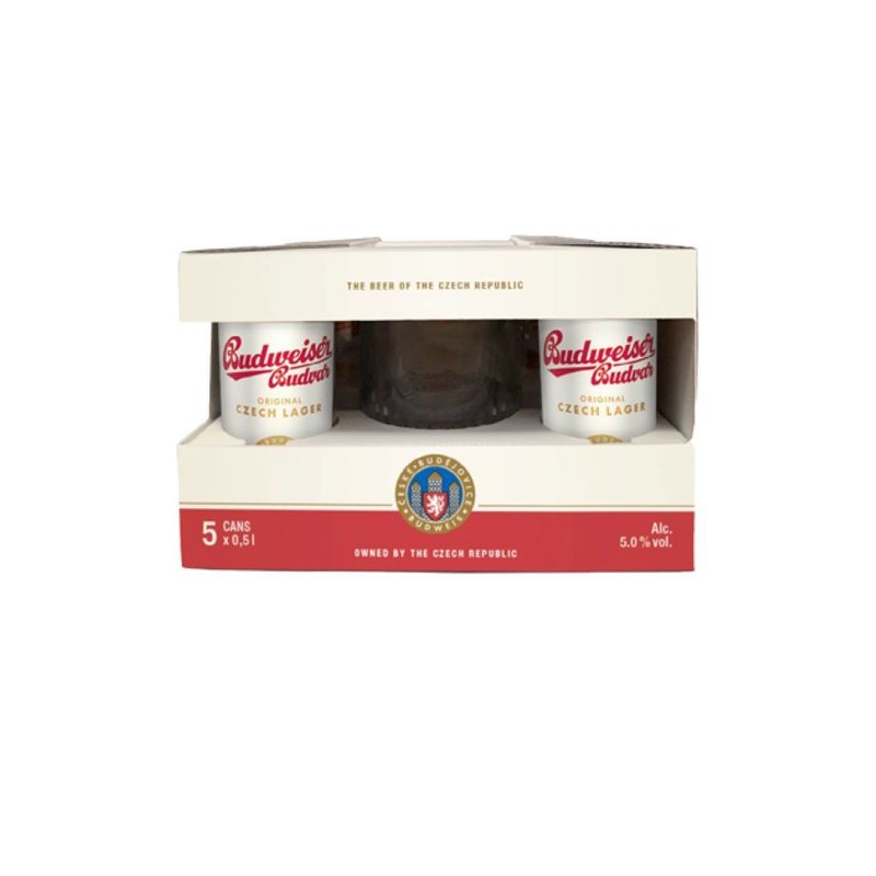 Piwo czeskie Budvar Original alk.5,0% obj. + pokal Budweiser Zestaw