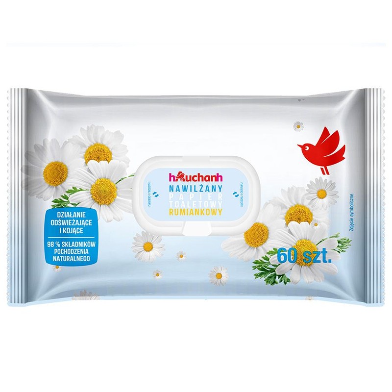 Nawilżany papier toaletowy rumiankowy Auchan 60 sztuk