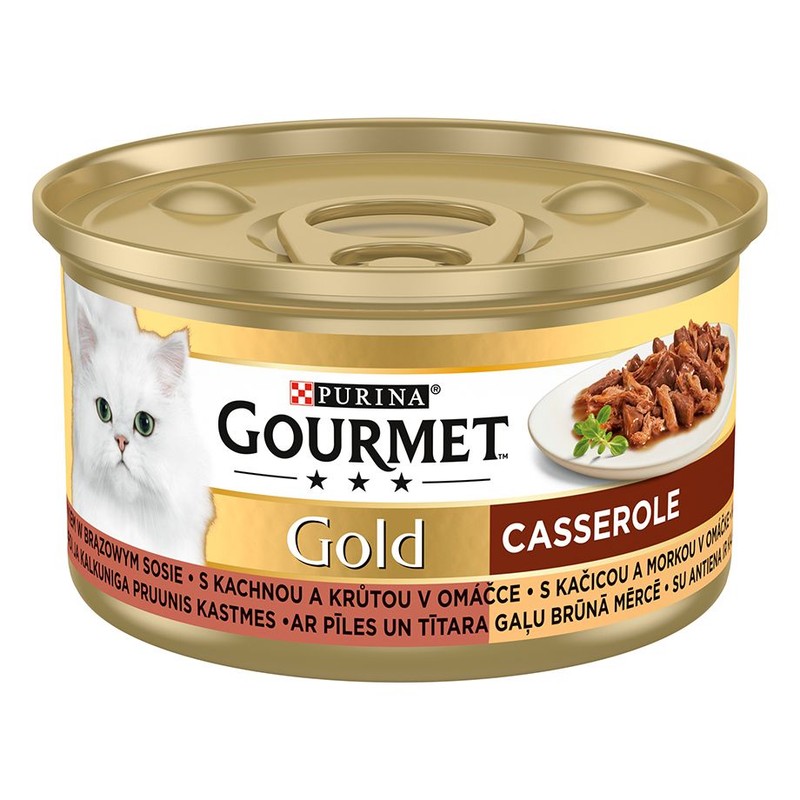 Mokra karma dla dorosłych kotów z kaczką i indykiem w brązowym sosie Gourmet 85 g