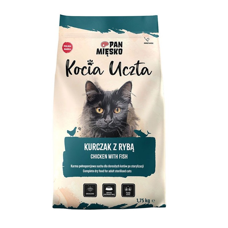 Karma sucha dla kotów Kocia Uczta Kurczak z rybą   Pan Mięsko 1,75 kg