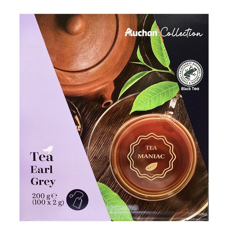 Cejlońska czarna herbata Earl Grey aromatyzowana, ekspresowa Auchan Collection  100 torebek