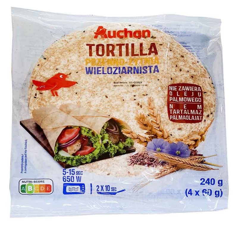 Tortilla pszenno żytnia wieloziarnista Auchan 240 g
