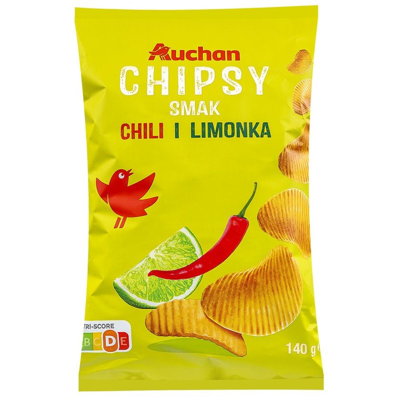 Chipsy o smaku limonki i chili Auchan 140 g