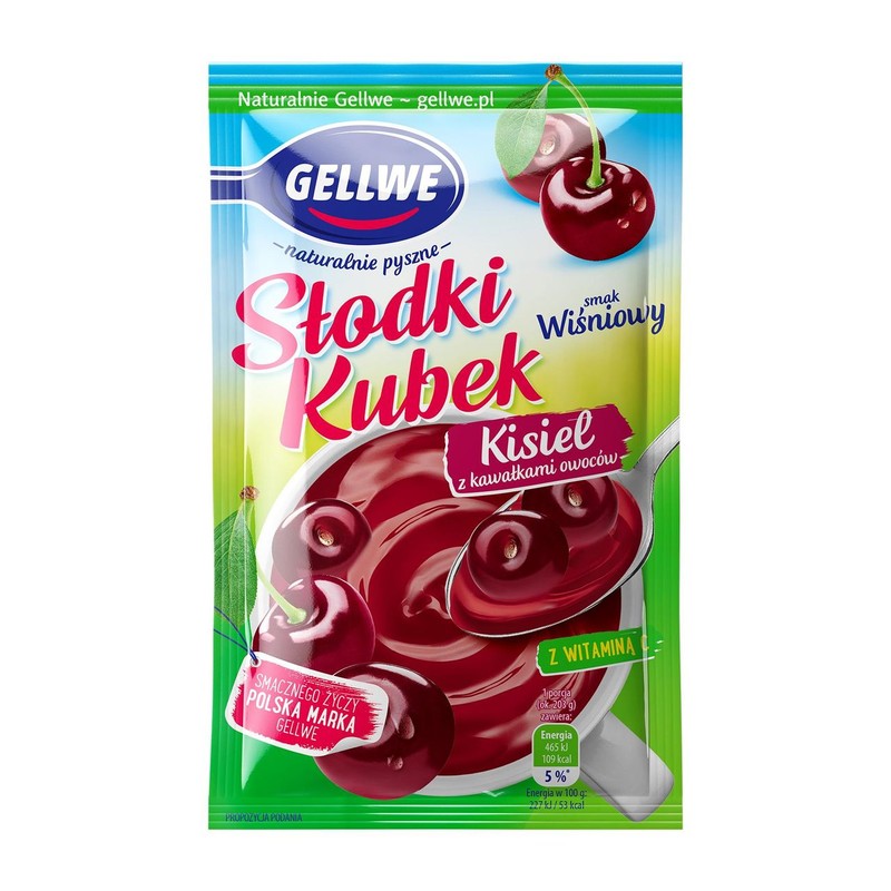 Słodki kubek kisiel o smaku wiśniowym Gellwe 30 g