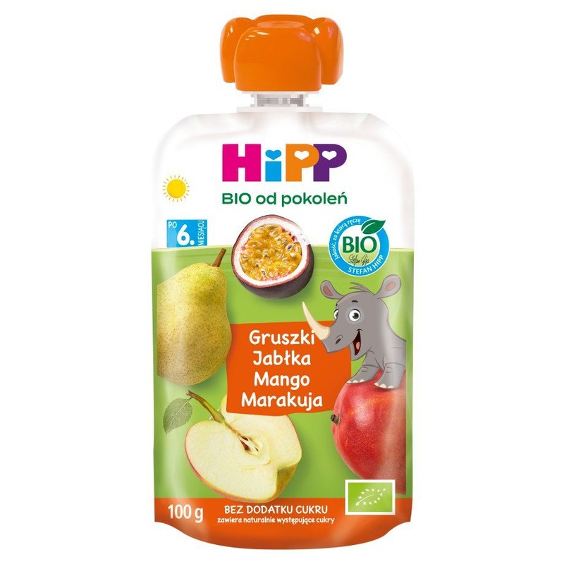 BIO Mus owocowy 100% gruszka jabłka mango marakuja HiPP 100 g