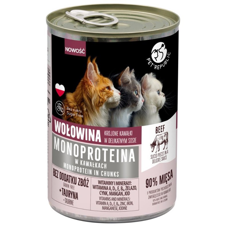 Karma mokra dla kotów monoproteinowa z wołowiną Pet Republic 400 g