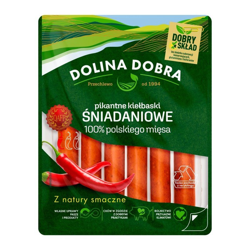 Pikantne kiełbaski śniadaniowe 100% polskiego mięsa Dolina Dobra 200 g