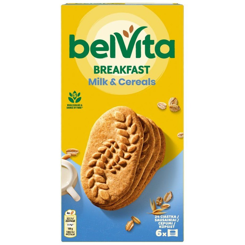 Ciastka zbożowe z mlekiem wzbogacone w wapń, magnez i żelazo belVita 300 g