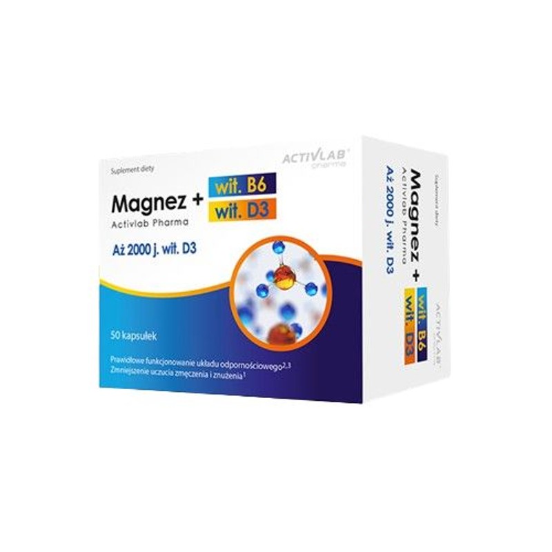 Magnez z witaminami B6+D3 ACTIVLAB 50 kapsułek