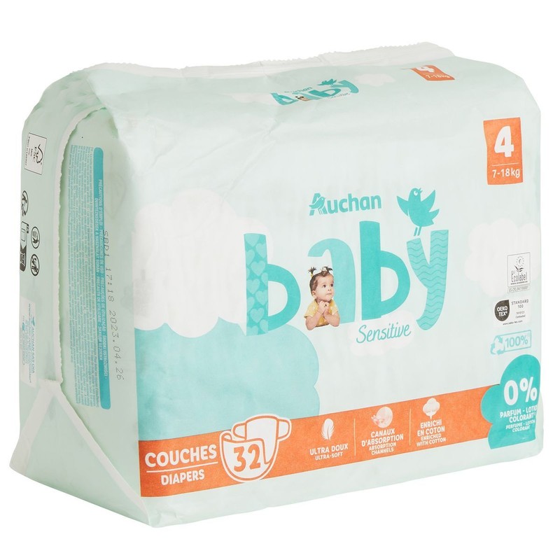 Pieluszki Sensitive 4 7-18 kg Auchan 32 sztuki