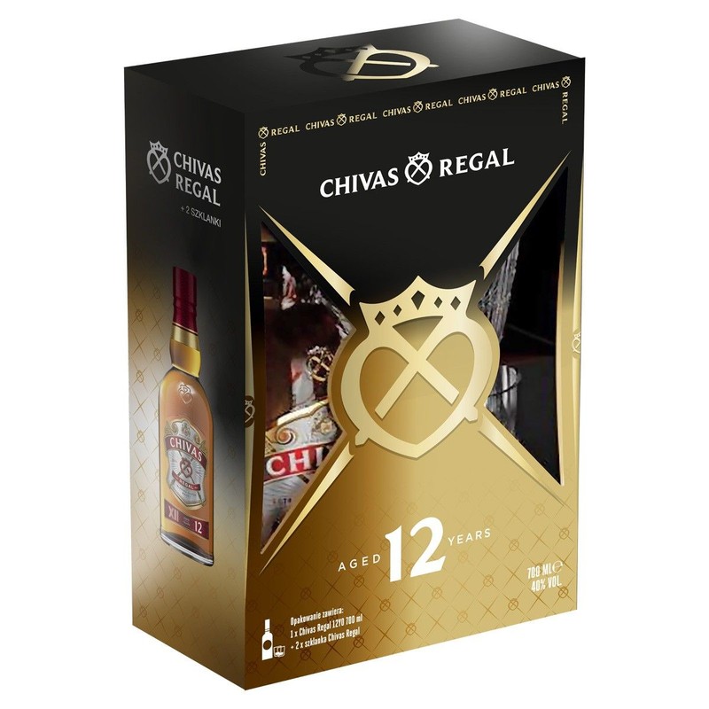 Whisky szkocka blended 12YO alk. 40,0% obj. + 2 szklanki  Chivas Regal 700 ml