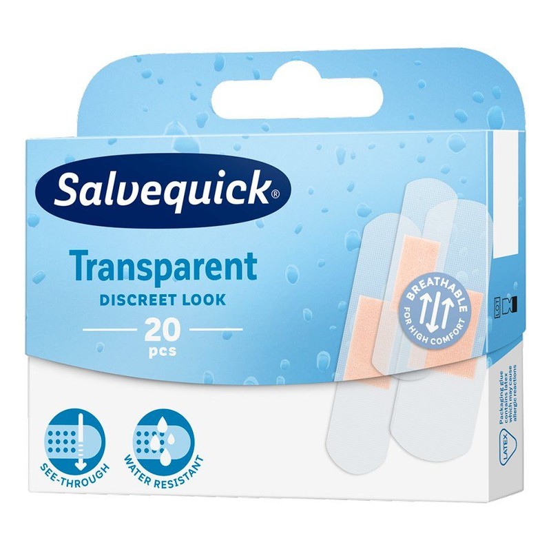Plastry transparentne 20 sztuk Salvequick opakowanie