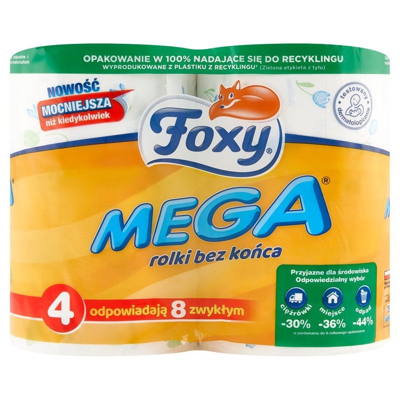 Papier toaletowy Mega rolki bez końca Foxy 4 rolki