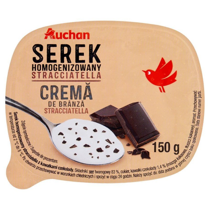 Serek homogenizowany straciatella z kawałkami czekolady Auchan 150 g