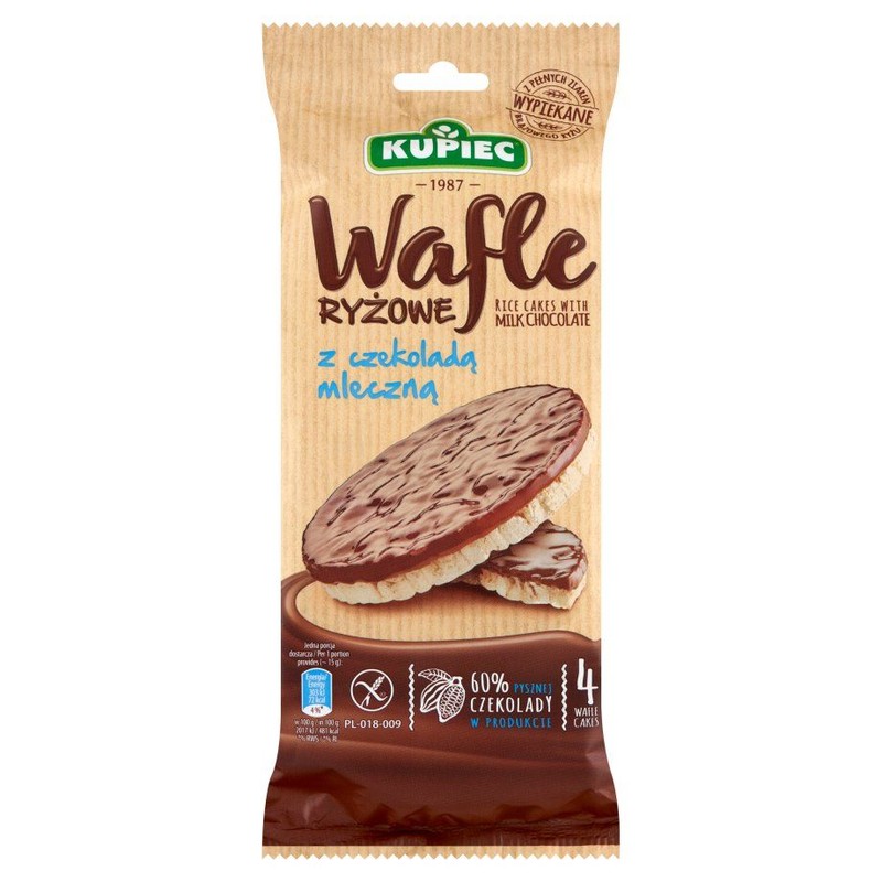 Wafle ryżowe z belgijską czekoladą mleczną Kupiec 60 g