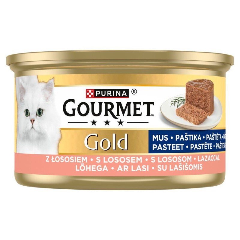 Karma mokra dla kotów mus z łososiem Gourmet 85 g