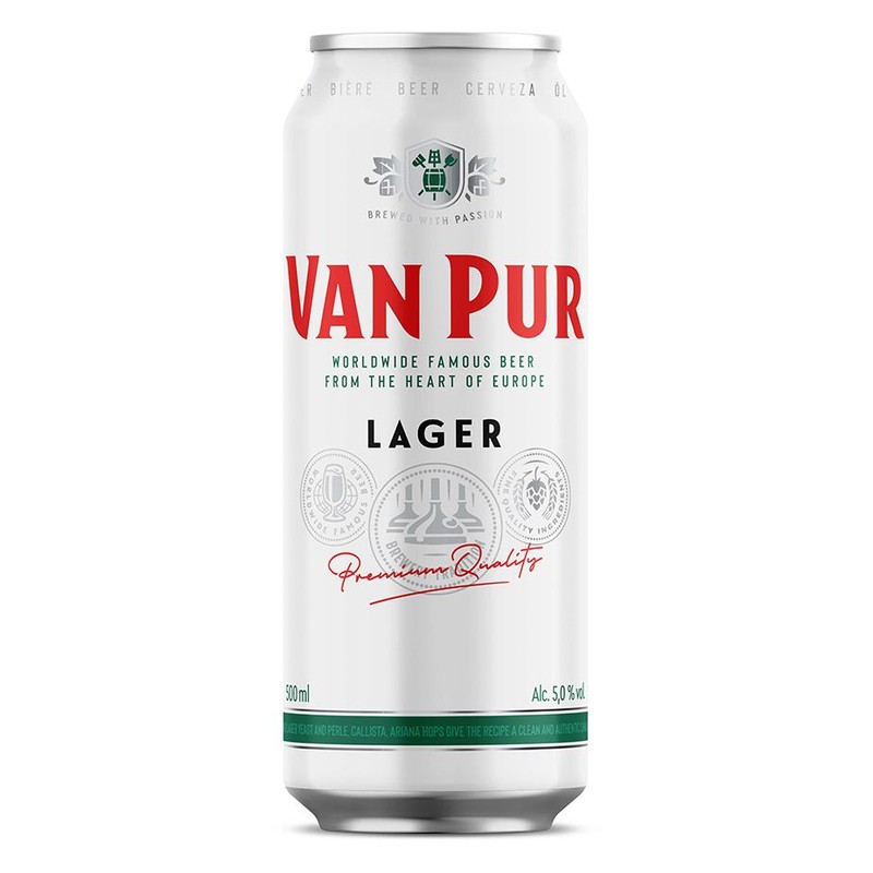 Piwo jasne Lager alk. 5.0%  obj. Van Pur 500 ml