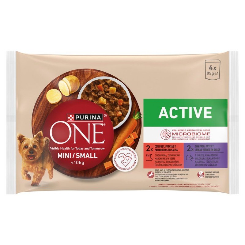 Karma mokra dla psów Active 2 x wołowina, 2 x kaczka PURINA ONE 4 x 85 g