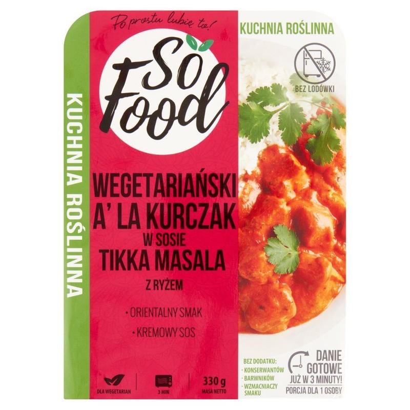 Wegetariański kurczak w sosie tikka masala z ryżem So Food 330 g