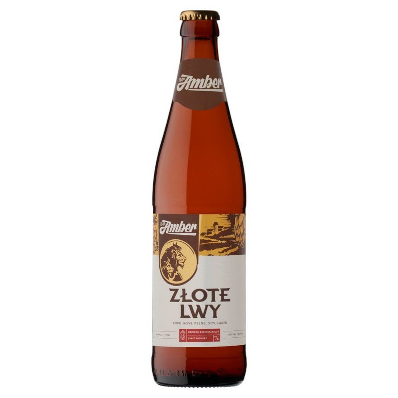 Piwo jasne lager Złote Lwy alk, 5,6% obj. Amber 500 ml