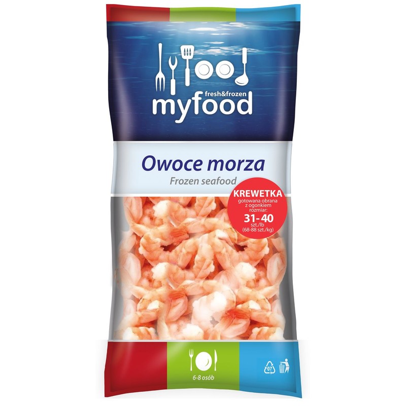 Krewetki  gotowane obrane z ogonkiem 31-40 MyFood 1kg