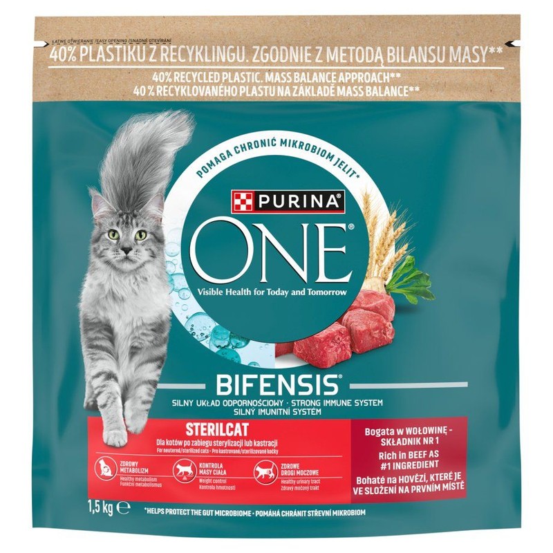 Sucha karma z wołowiną dla kotów sterylizowanych PURINA ONE 1,5 l