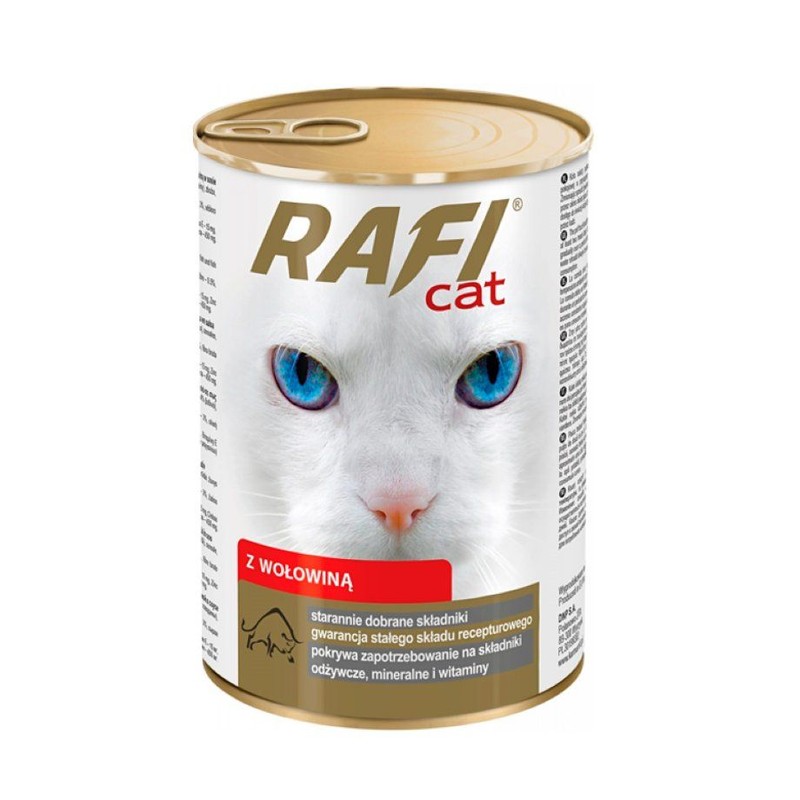 Karma mokra dla kotów z wołowiną Rafi 415 g