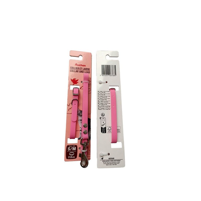 Obroża 17-25 cm + smycz 120 cm różowa Auchan 1 sztuka