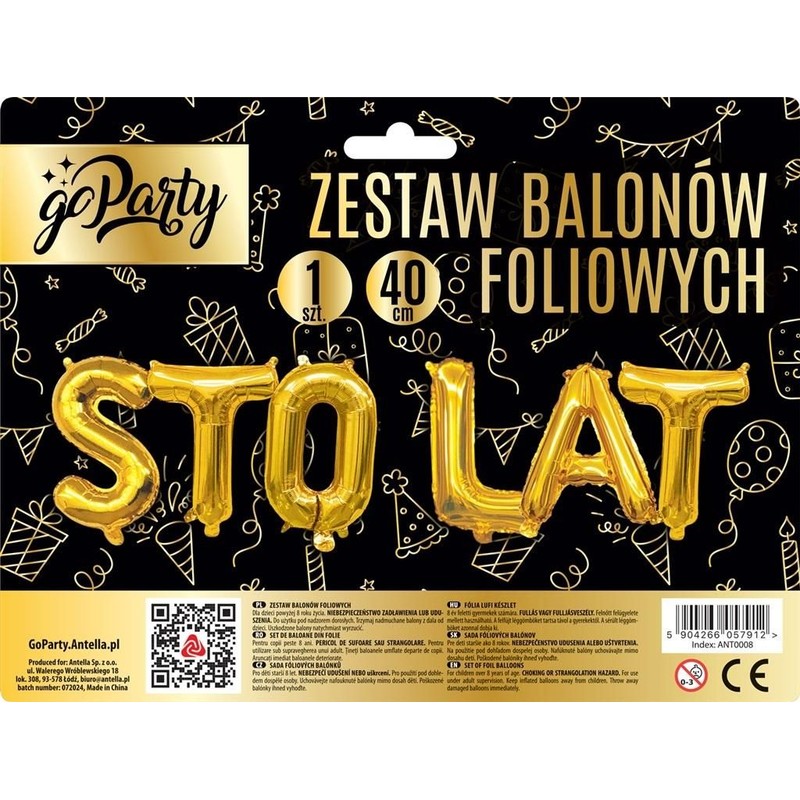 Zestaw balonów foliowych STO LAT złote GoParty 1 sztuka