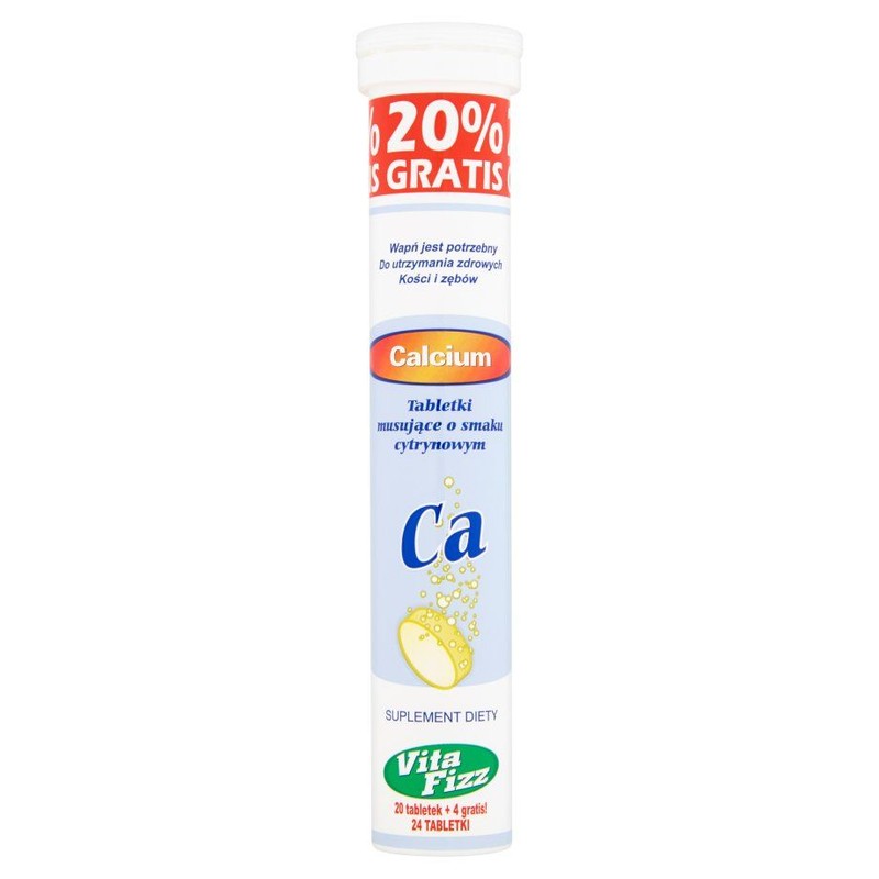 Tabletki musujące z wapniem o smaku cytrynowym Vita Fizz opakowanie