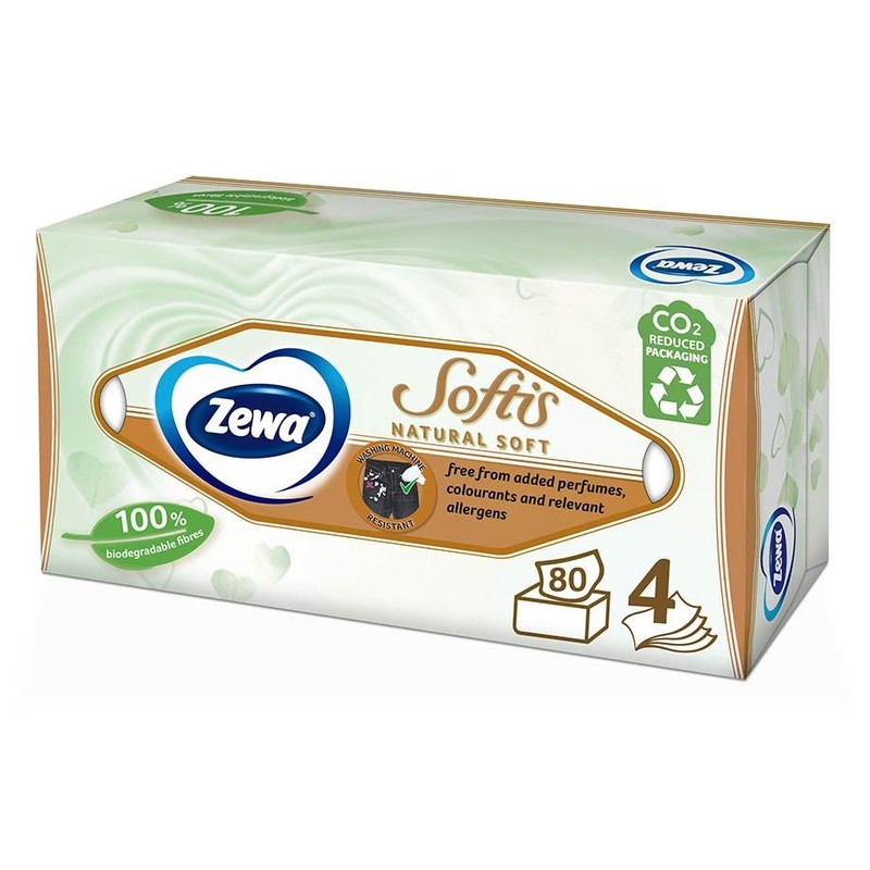 Chusteczki kosmetyczne Natural Soft  Zewa Softis  80 sztuk