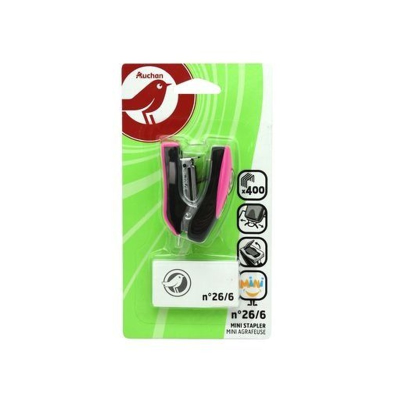 Zszywacz Mini 26/6 + 400 zszywek mix kolorów Auchan zestaw