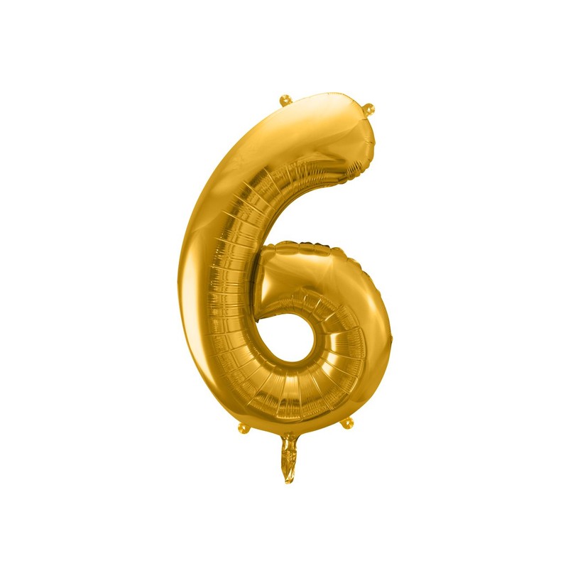 Balon foliowy Cyfra '6' 86cm złoty (1 op. / 1 szt.) PartyDeco 1 sztuka