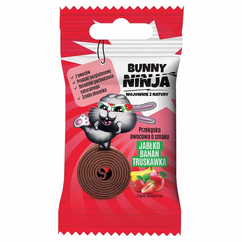 Przekąska owocowa o smaku jabłko-banan-truskawka Bunny Ninja 15 g
