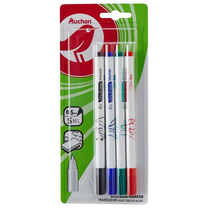 Marker ścieralny do tablic 4 kolory Auchan 4 sztuki