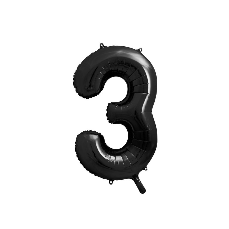 Balon foliowy Cyfra '3' 86cm czarny (1 op. / 1 szt.) PartyDeco 1 sztuka