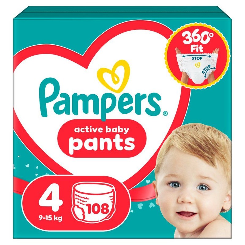 Pieluchomajtki Active baby Pants 4  9-15 kg Pampers 108 sztuk
